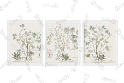 Three coordinating plant sapling digital artworks showcased in frames side by side.