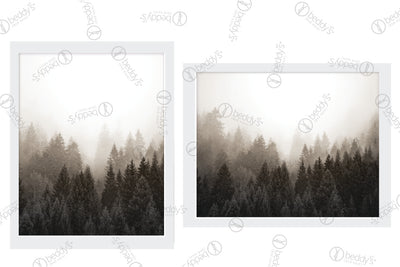 Two tree ombre layered landscape digital artworks showcased in frames.
