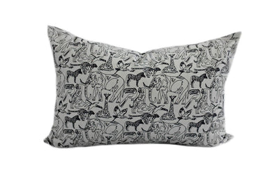 Gray lumbar pillow with jungle animals