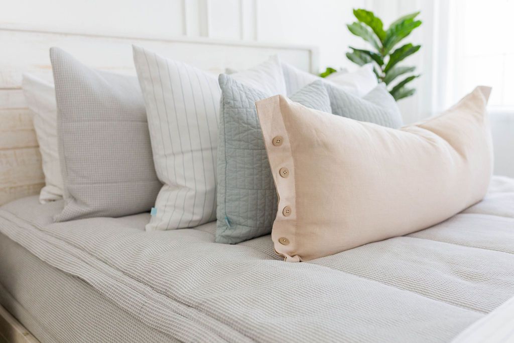 Striped Simpatico Cinder Blue Throw Pillow Cover by Chloe