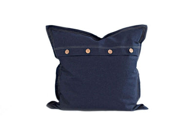 Blue euro decorative pillow with brown buttons