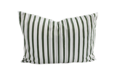 White and green striped pillowcase 