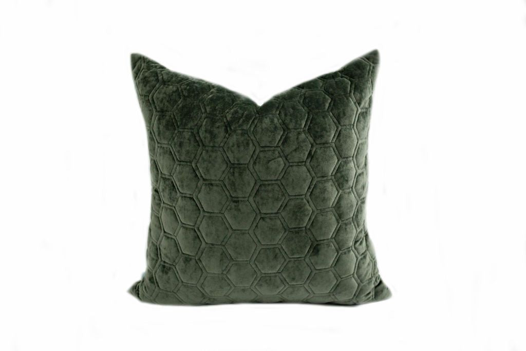 Green velvet hexagon pattern pillow