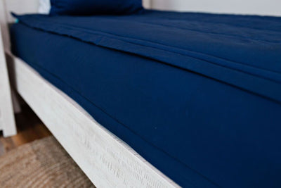 Side of navy blue zipper bedding