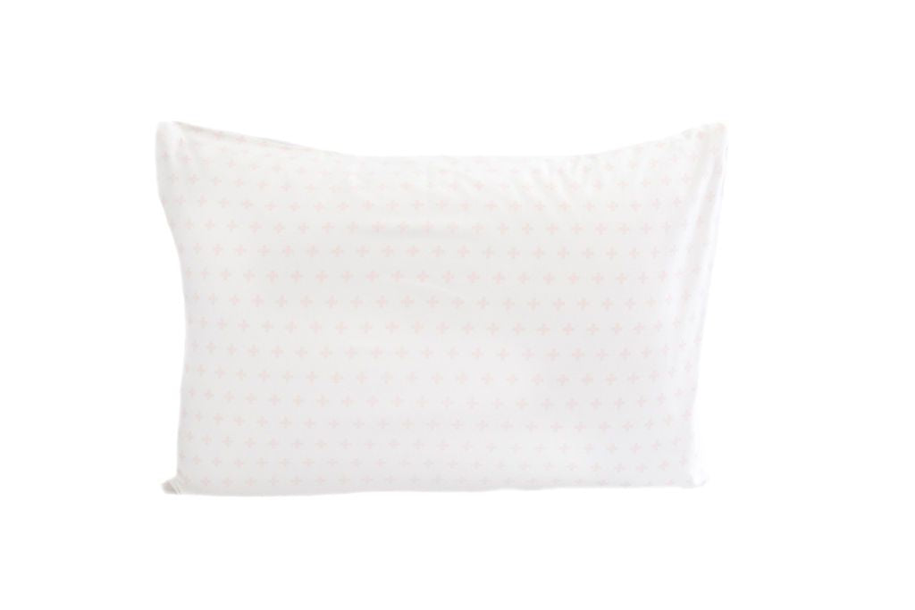 White pillowcase with light pink pattern 