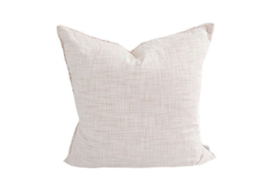 A light pink woven stripe pillow on a white background.