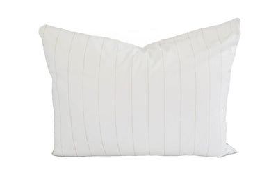 A white pillowcase with a thin tan striped design.