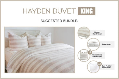 An infographic explaining what comes in a suggested king bundled zipper duvet purchase, including your zipper duvet cover, duvet insert, and matching pillows.