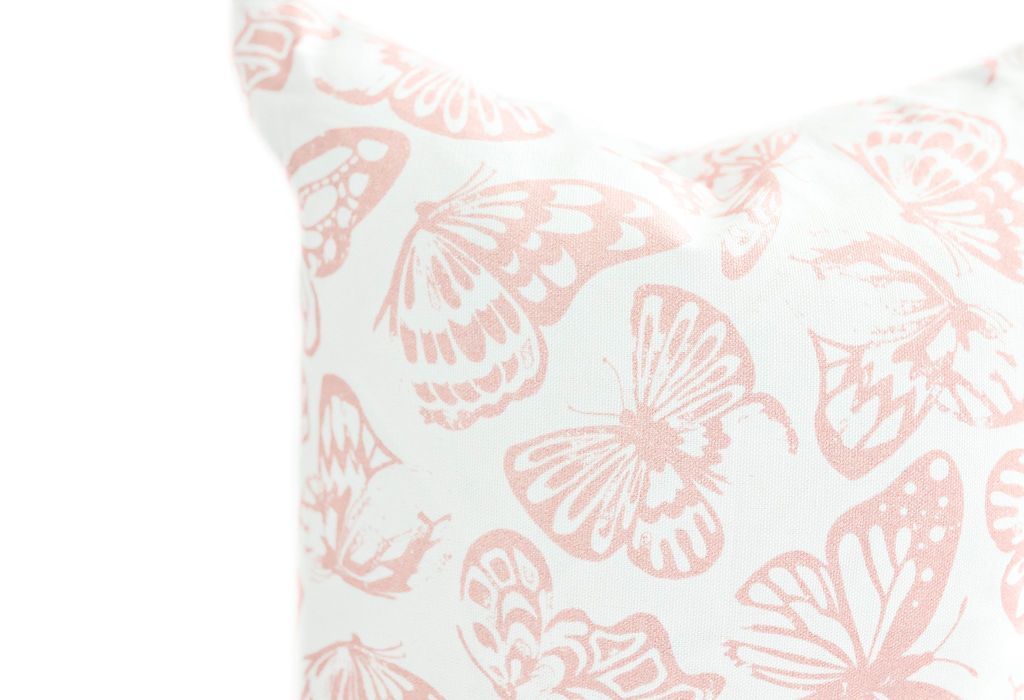 Enlarged view of a white and pink butterfly blanket