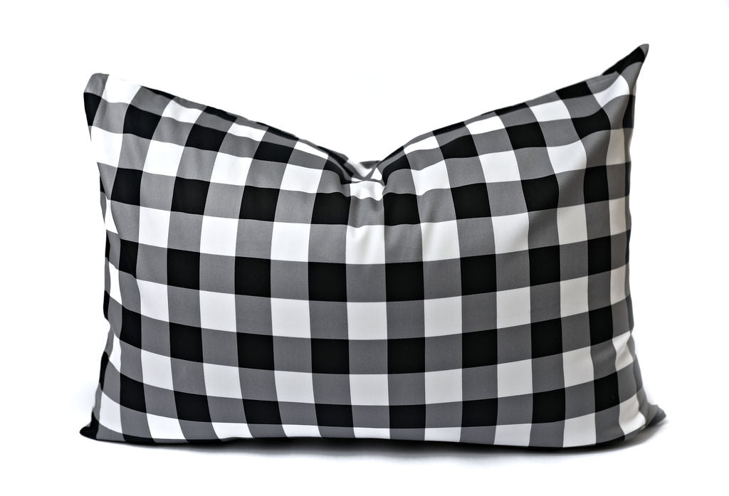 Black, white, and gray checkered pillowcase