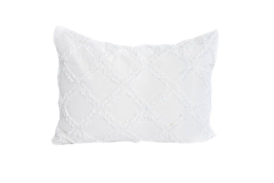 white pillow sham with textured diamond design in repeating pattern