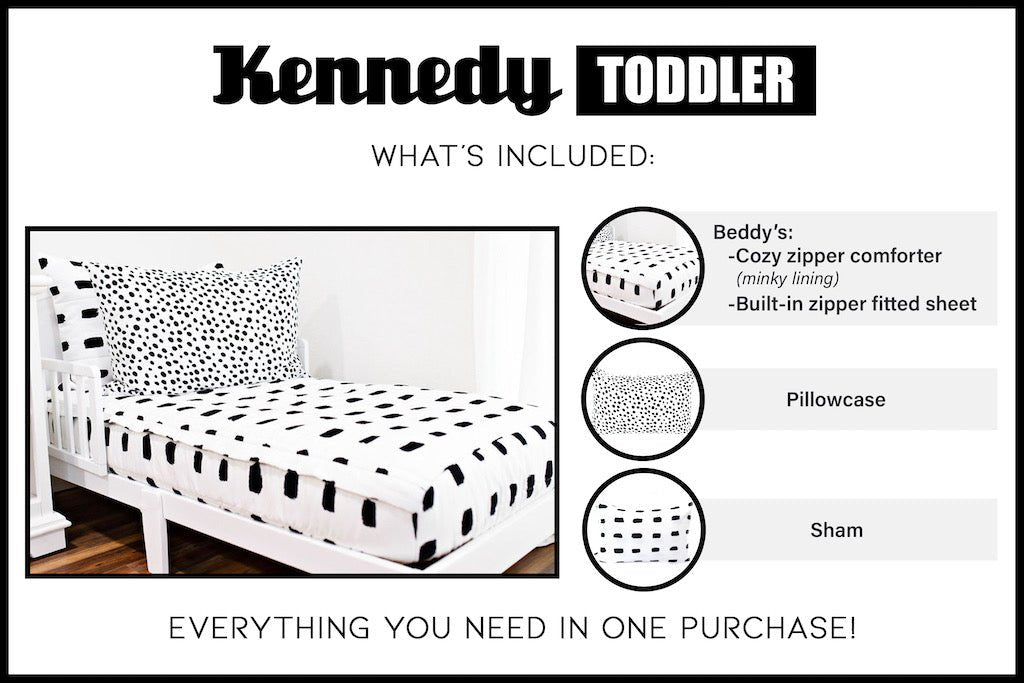 Kennedy Beddy's  Black and white interior, Zipper bedding, White