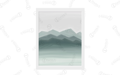 A soft green ombre mountain range digital artwork showcased in a frame. 