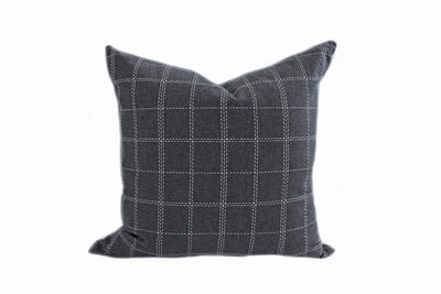 Blue- gray and white plaid pillow