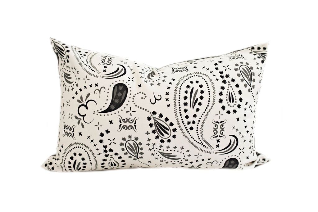 cream lumbar with charcoal paisley print
