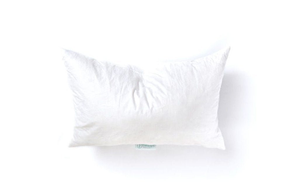 A white lumbar feather pillow insert.