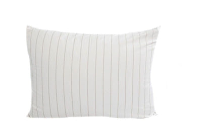 A white pillowcase with a striped pattern design.