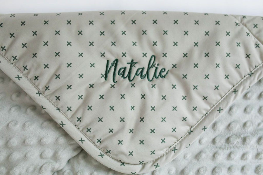 Green mini blanket with green custom personalized embroidery