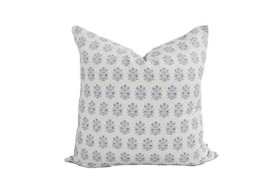 White medium pillow cover with blue floral pattern design 