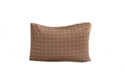 Brown pillowcase with cream square polkadot pattern