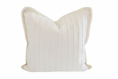 Knitted cream euro pillow cover with woven vertical line pattern
