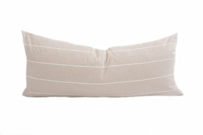 Cream lumbar pillow with white stripes